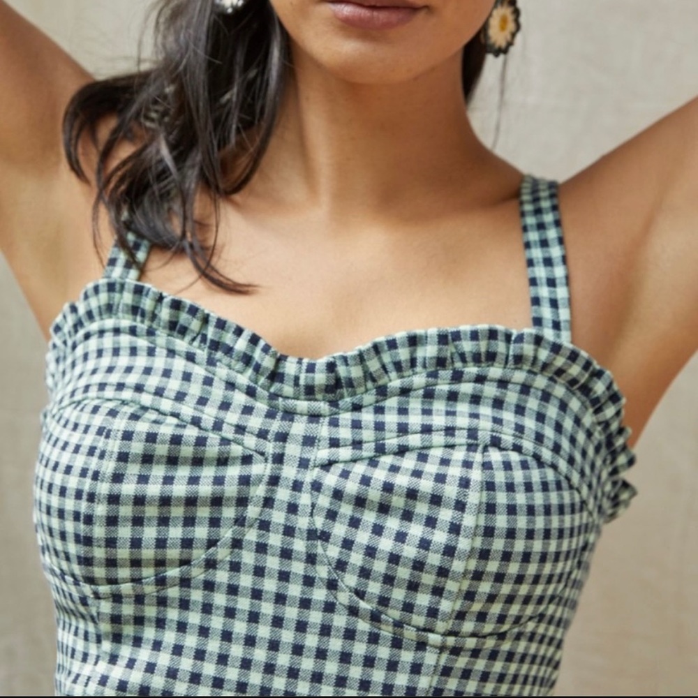 Eva Franco Anthropologie Green Gingham Sweetheart Tank
